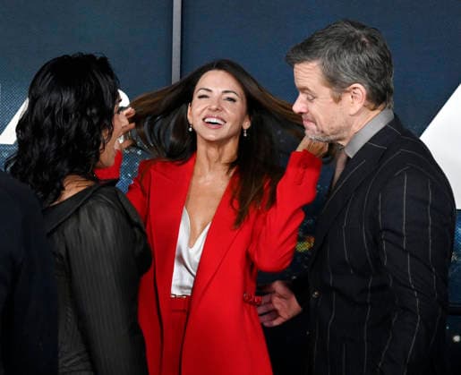 Adriana Paz, Luciana Damon and Matt Damon mingle during the premiere of Netflix s political and psychological thriller Animals at the Westwood Village Theater in Los Angeles on Thursday, October 1, 2026. Storyline: Desperate to pay their son s ransom, a mayoral candidate and his wife resort to extreme measures, revealing dark secrets they never intended to bring to light.  LAP2026100149 JIMxRUYMEN