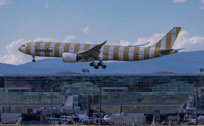Condor Airbus A330neo on final approach to Frankfurt, Germany, June 13, 2026. A Condor Airbus A330neo (registration 941N) is on final approach to Frankfurt Airport under partly cloudy skies. The aircraft features the Beige Beach livery. Registration: D ANRP Copyright: xAndreasxHaasx