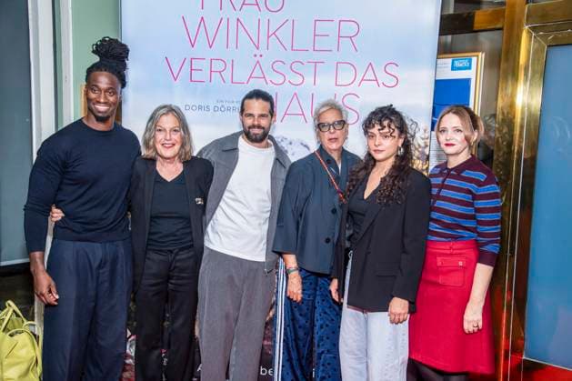 ABB FRAUWINKLER Eugene Boateng, Angela Winkler, Josef Ellers, Doris Doerrie Via Jikeli, and Laura Tonke on the red carpet at the special screening of the feature film *Frau Winkler Verlässt das Haus* at the Cinema Paris in Berlin on October 1, 2026, Berlin, Germany