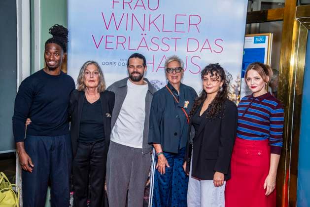 ABB FRAUWINKLER Eugene Boateng, Angela Winkler, Josef Ellers, Doris Doerrie Via Jikeli, and Laura Tonke on the red carpet at the special screening of the feature film *Frau Winkler Verlässt das Haus* at the Cinema Paris in Berlin on October 1, 2026, Berlin, Germany