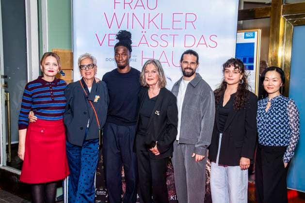 ABB FRAUWINKLER Laura Tonke, Doris Doerrie, Eugene Boateng, Angela Winkler, Josef Ellers, Via Jikeli, and Yvonne Yung Hee Bormann on the red carpet at the special screening of the feature film *Frau Winkler Verlässt das Haus* at the Cinema Paris in Berlin on October 1, 2026, Berlin, Germany