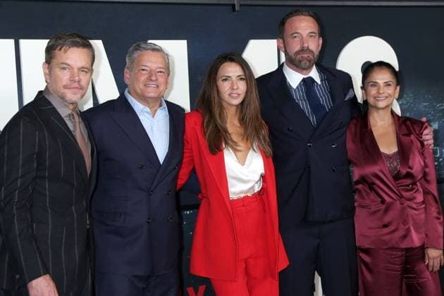 Matt Damon, Ted Sarandos, Luciana Barroso, Ben Affleck, Bela Bajaria at arrivals for ANIMALS Premiere, Westwood Village Theatre, Los Angeles, CA, October 01, 2026. Photo By: Priscilla Grant Everett Collection ANIMALS Premiere PUBLICATIONXNOTxINxCANxCHNxFRAxITAxJPNxNORxPOLxRUSxESPxUKxUSA