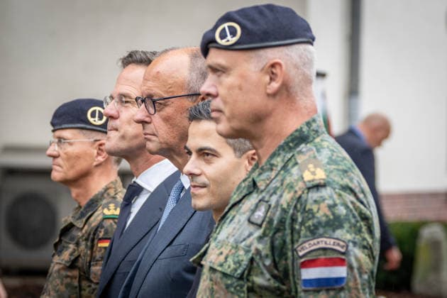 Lieutenant General Peter Mirow, Mark Rutte, NATO Secretary General, Friedrich Merz, Federal Chancellor, Rob Jetten, Prime Minister of the Netherlands, Wilfred Rietdijk, Major
