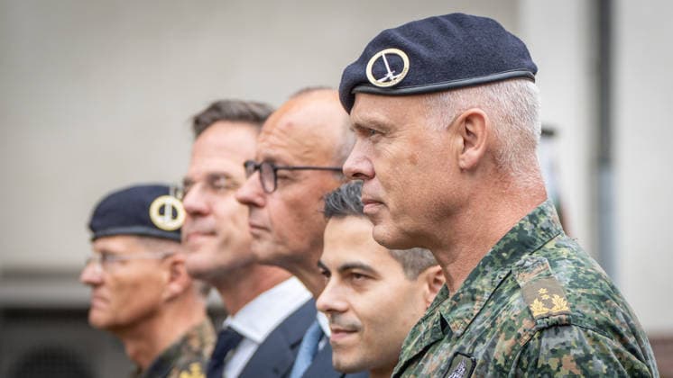 Lieutenant General Peter Mirow, Mark Rutte, NATO Secretary General, Friedrich Merz, Federal Chancellor, Rob Jetten, Prime Minister of the Netherlands, Wilfred Rietdijk, Major