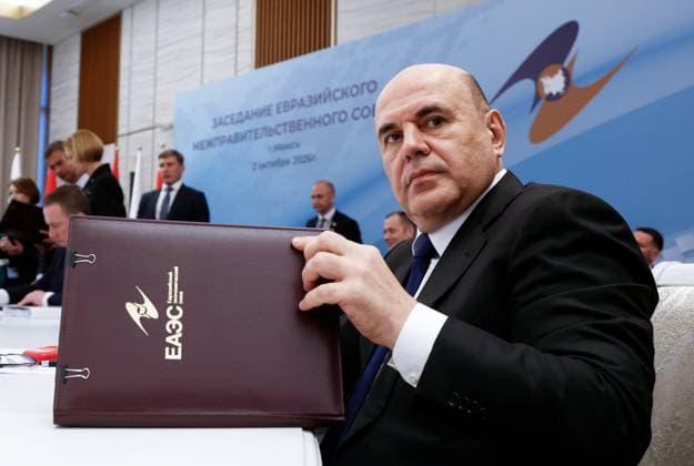Belarus Eurasian Intergovernmental Council 9256197 02.10.2026 Russian Prime Minister Mikhail Mishustin attends a signing ceremony following an expanded format meeting of the Eurasian Intergovernmental Council in Minsk, Belarus. Dmitry Astakhov Sputnik Minsk Belarus  Copyright: xDmitryxAstakhovx