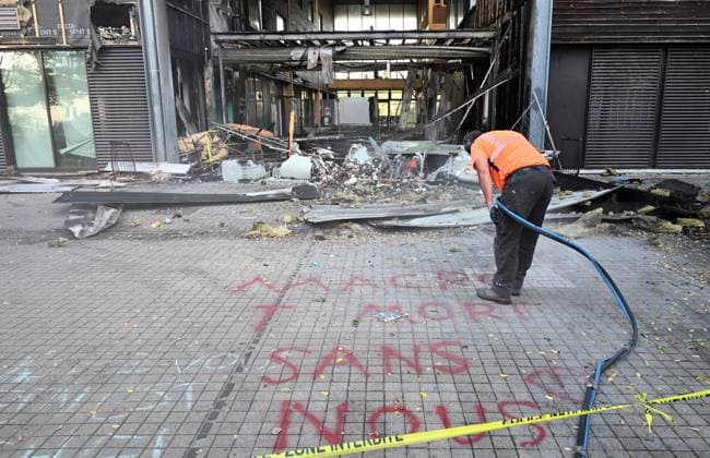 Fire in the entrance hall of the Nelson Mandela High School in Nantes PHOTOPQR OUEST FRANCE Jérôme Fouquet NANTES October 2, 2026 Loire-Atlantique Images of the entrance hall of the Nelson Mandela High School the day after the fire Photo by Jérôme Fouquet, Ouest France High School Nelson Mandela High School lobby devastated by fire in Nantes, France. Fires have broken out at several schools in France as students protest by blocking access to educational institutions nationwide over school funding and learning conditions. NANTES, France  Copyright: xPHOTOPQR OUESTxFRANCE MAXPPPxJeromexFouquetx 20261002OFR1409 20261002OFR1419