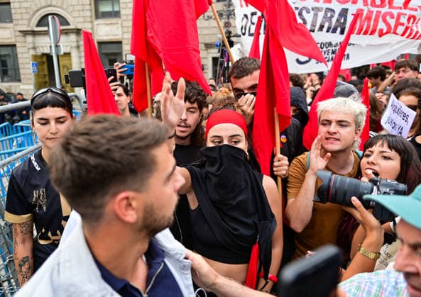 October 2, 2026, Madrid, Madrid, SPAIN: Housing activists and demonstrators confront far-right YouTubers during a protest outside the Spanish Congress of Deputies in Madrid, Spain, on October 2, 2026. The content creators are urged to leave the demonstration amid verbal confrontations with protesters, who object to their presence and recording activities. The protest, organized by the Sindicato de Inquilinas e Inquilinos de Madrid, takes place during the parliamentary vote on two housing decrees concerning tenant protection and affordable housing. Madrid SPAIN - ZUMAz108 20261002_znp_z108_041 Copyright: xRichardxZubelzux
