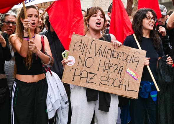 October 2, 2026, Madrid, Madrid, SPAIN: Housing activists and demonstrators confront far-right YouTubers during a protest outside the Spanish Congress of Deputies in Madrid, Spain, on October 2, 2026. The content creators are urged to leave the demonstration amid verbal confrontations with protesters, who object to their presence and recording activities. The protest, organized by the Sindicato de Inquilinas e Inquilinos de Madrid, takes place during the parliamentary vote on two housing decrees concerning tenant protection and affordable housing. Madrid SPAIN - ZUMAz108 20261002_znp_z108_037 Copyright: xRichardxZubelzux