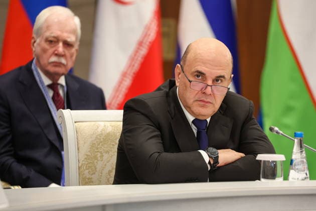 BELARUS, MINSK - OCTOBER 2, 2026: Mikhail Mishustin, Russia s Prime Minister, attends an expanded meeting of the Eurasian Intergovernmental Council, with Ambassador Borys Gryzlov in the background Minsk Belarus  - ZUMAt113 20261002_zaa_t113_257 Copyright: xDmitryxAstakhovx