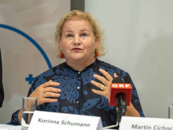 October 2, 2026 Press Conference on Health in Austria Federal Minister of Labor, Social Affairs, Health, Long-Term Care, and Consumer Protection Korinna Schumann (SPÖ) on October 2, 2026, at the press conference reviewing five years of the PVE Sonnwendviertel—medical care and psychosocial support under one roof at the PVE Sonnwendviertel in Vienna, Vienna, Austria