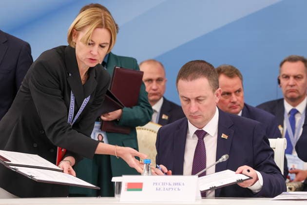 BELARUS, MINSK - OCTOBER 2, 2026: Alexander Turchin, Prime Minister of Belarus, and his deputy Natalia Petkevich (R-L front) attend an expanded meeting of the Eurasian Intergovernmental Council Minsk Belarus - ZUMAt113 20261002_zaa_t113_288 Copyright: xAlexanderxRyuminx