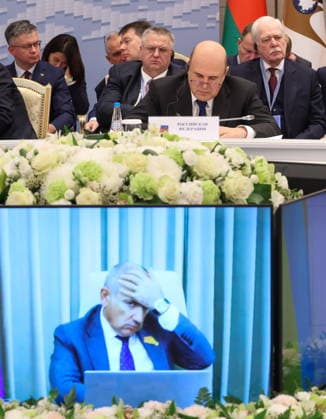 BELARUS, MINSK - OCTOBER 2, 2026: Mikhail Mishustin, Russia s Prime Minister, attends an expanded meeting of the Eurasian Intergovernmental Council, with his counterpart Nikol Pashinyan of Armenia appearing online Minsk Belarus  - ZUMAt113 20261002_zaa_t113_310 Copyright: xAlexanderxRyuminx