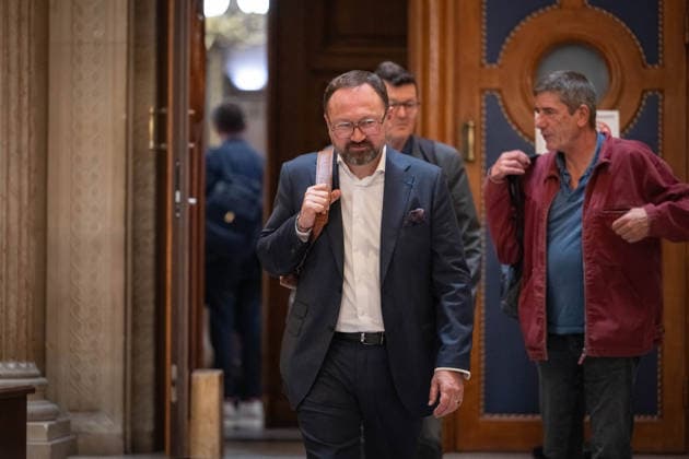 Resumption and Conclusion of the Francois Bayrou Trial - Paris AJ Patrick Mignola leaves the courtroom at the end of the trial during a hearing of the appeal trial over the alleged misuse of European Parliament funds to pay fictitious parliamentary assistants for the centrist party MoDem, at the Paris courthouse in Paris on October 2, 2026. Former Prime minister François Bayrou and ten former MoDem executives must answer, starting September 9, 2026, before the Paris appeal court for misappropriation of funds in the case of the MEP assistants, a ten-year-old case in which the former Prime Minister had been acquitted at first instance. Photo by Alexis Jumeau ABACAPRESS.COM Paris France Copyright: xJumeauxAlexis ABACAx