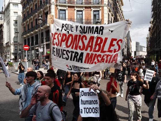 October 2, 2026, Madrid, Madrid, Spain: MADRID, SPAIN - October 02: In a vote, the Congress of Deputies in Madrid rejected the two decrees of housing measures in Spain, one of which would prevent evictions such as Maricarmen s. The demonstrators who were outside the Congress of Deputies, following, watching and listening to the vote on their cell phones, marched after the vote to the encampment in Puerta del Sol, announcing that they will take measures and that they will not be removed from the site. Madrid Spain - ZUMAh199 20261002_zip_h199_008 Copyright: xAaronxHerediax