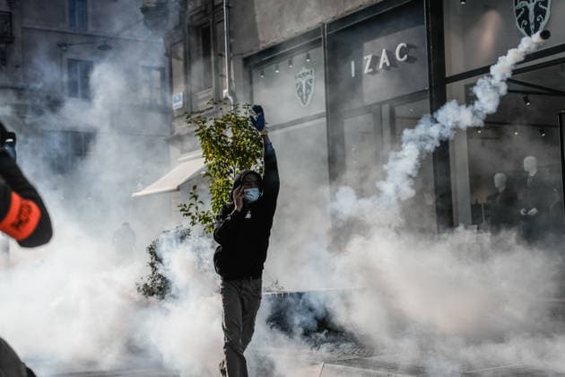 Students clash with police during high-school mobilization in Nancy NANCY, FRANCE - OCTOBER 2: Students clash with security forces as nationwide high-school mobilization continues over school conditions and demands for greater education resources in Nancy, France on October 2, 2026. Law enforcement officers used tear gas to disperse student crowds protesting across multiple school locations as part of nationwide mobilizations over education resources and school conditions. Police deploy security units around several locations as demonstrations and blockades continue. Muhammed Said Tako Anadolu Nancy France. Editorial use only. Please get in touch for any other usage.  Copyright: x2026xAnadoluxMuhammedxSaidxTakox