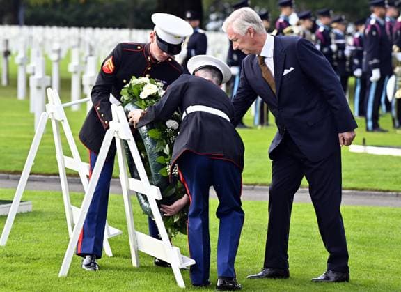 RECORD DATE NOT STATED King Philippe - Filip of Belgium pictured during a royal visit to the World War II Commemoration at the American Military Cemetery in Henri-Chapelle, Plombieres, on Friday 2 October 2026. The ceremony pays tribute to the American veterans in attendance and to their fallen comrades-in-arms. It features testimonials, musical performances, and prayers, as well as a wreath-laying ceremony, a salute, and a flyover by U.S. aircraft.  ERICxLALMAND 188556053