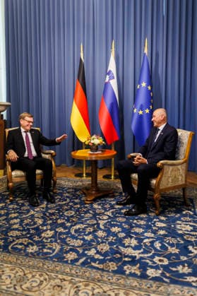 L R Johann Wadephul, CDU, Federal Minister of Foreign Affairs, photographed during a meeting with Slovenian Prime Minister Janez Jansa, Ljubljana, October 2, 2026. Photographed on behalf of the Federal Foreign Office, Ljubljana, Slovenia Copyright: xAmreixSchulzx