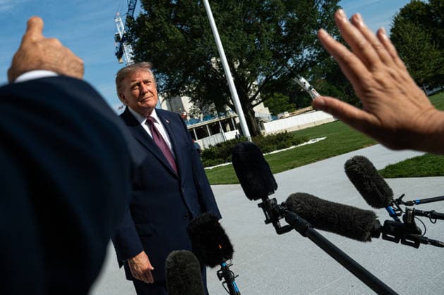 President Trump Departs the South Lawn United States President Donald J Trump speaks to press as he departs the South Lawn in Washington, DC, USA, on Friday, October 2, 2026. Credit: Annabelle Gordon Pool via CNP Washington District of Columbia United States Copyright: xPool ABACAx