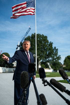 President Trump Departs the South Lawn United States President Donald J Trump speaks to press as he departs the South Lawn in Washington, DC, USA, on Friday, October 2, 2026. Credit: Annabelle Gordon Pool via CNP Washington District of Columbia United States Copyright: xPool ABACAx