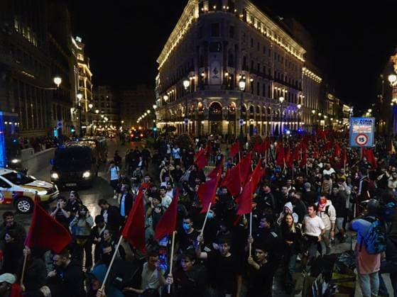 October 2, 2026, Madrid, Madrid, Spain: MADRID, SPAIN - October 02: Hundreds of people who remain camped in Puerta del Sol went out to march through the main streets of Madrid, passing through Calle AlcaloÂ¡, Plaza de Cibeles and Plaza de Neptuno, and returned to the encampment in Puerta del Sol shouting The fight goes on, whatever it takes Madrid Spain - ZUMAh199 20261002_zip_h199_010 Copyright: xAaronxHerediax