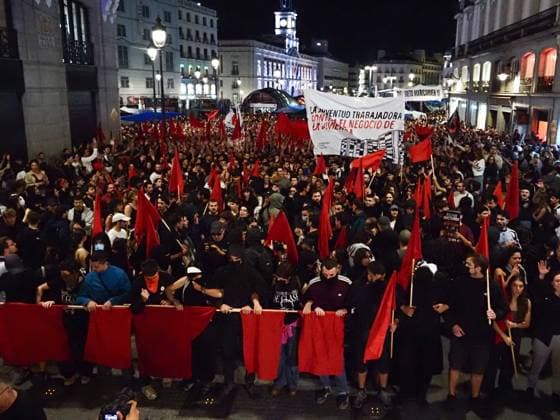October 2, 2026, Madrid, Madrid, Spain: MADRID, SPAIN - October 02: Hundreds of people who remain camped in Puerta del Sol went out to march through the main streets of Madrid, passing through Calle AlcaloÂ¡, Plaza de Cibeles and Plaza de Neptuno, and returned to the encampment in Puerta del Sol shouting The fight goes on, whatever it takes Madrid Spain - ZUMAh199 20261002_zip_h199_017 Copyright: xAaronxHerediax