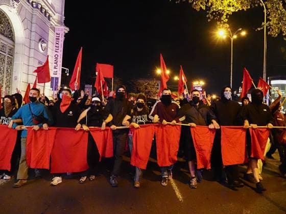 October 2, 2026, Madrid, Madrid, Spain: MADRID, SPAIN - October 02: Hundreds of people who remain camped in Puerta del Sol went out to march through the main streets of Madrid, passing through Calle AlcaloÂ¡, Plaza de Cibeles and Plaza de Neptuno, and returned to the encampment in Puerta del Sol shouting The fight goes on, whatever it takes Madrid Spain - ZUMAh199 20261002_zip_h199_018 Copyright: xAaronxHerediax