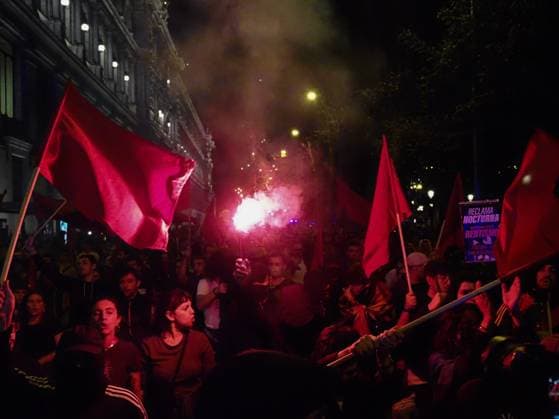 October 2, 2026, Madrid, Madrid, Spain: MADRID, SPAIN - October 02: Hundreds of people who remain camped in Puerta del Sol went out to march through the main streets of Madrid, passing through Calle AlcaloÂ¡, Plaza de Cibeles and Plaza de Neptuno, and returned to the encampment in Puerta del Sol shouting The fight goes on, whatever it takes Madrid Spain - ZUMAh199 20261002_zip_h199_019 Copyright: xAaronxHerediax