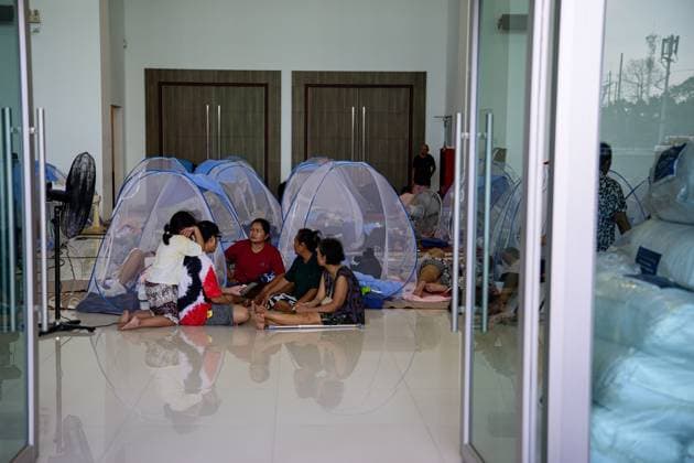 October 1, 2026, Bangkok, Thailand: BANGKOK, THAILAND, OCTOBER 1, 2026: Flood evacuees stay at a temporary shelter at Chao Phraya Surawong Waiyawat (Wor Bunnak) Auditorium inside King MongkutÃ¢â‚¬â ¢s Institute of Technology Ladkrabang (KMITL) in Bangkok, Thailand, as severe flooding continues to affect Lat Krabang and surrounding communities. The shelter provides temporary accommodation for residents displaced by flooding, with rows of temporary sleeping areas filling the auditorium as people wait for conditions to improve. Bangkok Thailand - ZUMAq101 20261001_zna_q101_175 Copyright: xWatsawatxKoktabtimx