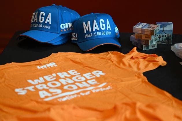 ONE NATION CAMPAIGN LAUNCH, Merchandise for sale at the launch of the One Nation 2026 Victorian State Campaign at in Melbourne, Saturday, October 3, 2026. ( NO ARCHIVING MELBOURNE VICTORIA Australia  Copyright: xJOELxCARRETTx 20261003137570197086