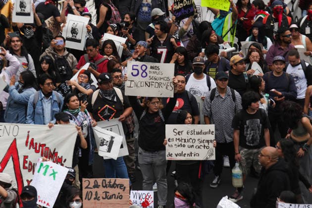 October 2, 2026, Mexico City, Mexico: Students, social organizations and survivors took part in a march from Tlatelolco square to the Zocalo in Mexico City, marking the 58th anniversary of the October 2, 1968 student massacre. Demonstrators demanded justice, truth and guarantees of non-repetition. Mexico City Mexico - ZUMAl178 20261002_znp_l178_005 Copyright: xCristianxLeyvax