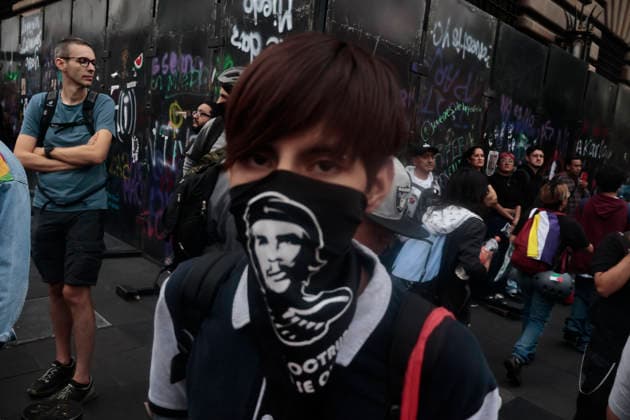 October 2, 2026, Mexico City, Cdmx, Mexico: Thousands of people carrying placards gathered at the Plaza de las Tres Culturas and the surrounding area to commemorate the 58th anniversary of the 1968 student massacre in Tlatelolco; they marched toward Mexico City s Zo³calo to hold a rally in memory of those who died during the 1968 student movement. Prior to this, hundreds of students arrived at the meeting point near the Tlatelolco Metro station, where a heavy police deployment from the Secretariat of Citizen Security (SSCCDMX) was already waiting for them; these hooded officers on motorcycles boxed the students in, both inside and outside the metro facilities, to prevent their peaceful movement, sparking conflict through abuses of authori - ZUMAp204 20261002_zip_p204_131 Copyright: xJosuexPerezx