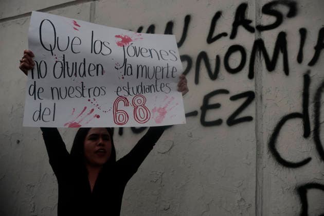 October 2, 2026, Mexico City, Cdmx, Mexico: Thousands of people carrying placards gathered at the Plaza de las Tres Culturas and the surrounding area to commemorate the 58th anniversary of the 1968 student massacre in Tlatelolco; they marched toward Mexico City s Zo³calo to hold a rally in memory of those who died during the 1968 student movement. Prior to this, hundreds of students arrived at the meeting point near the Tlatelolco Metro station, where a heavy police deployment from the Secretariat of Citizen Security (SSCCDMX) was already waiting for them; these hooded officers on motorcycles boxed the students in, both inside and outside the metro facilities, to prevent their peaceful movement, sparking conflict through abuses of authori - ZUMAp204 20261002_zip_p204_116 Copyright: xJosuexPerezx