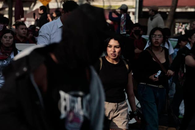 October 2, 2026, Mexico City, Cdmx, Mexico: Thousands of people carrying placards gathered at the Plaza de las Tres Culturas and the surrounding area to commemorate the 58th anniversary of the 1968 student massacre in Tlatelolco; they marched toward Mexico City s Zo³calo to hold a rally in memory of those who died during the 1968 student movement. Prior to this, hundreds of students arrived at the meeting point near the Tlatelolco Metro station, where a heavy police deployment from the Secretariat of Citizen Security (SSCCDMX) was already waiting for them; these hooded officers on motorcycles boxed the students in, both inside and outside the metro facilities, to prevent their peaceful movement, sparking conflict through abuses of authori - ZUMAp204 20261002_zip_p204_118 Copyright: xJosuexPerezx