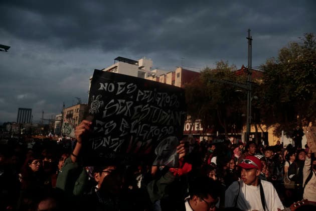 October 2, 2026, Mexico City, Cdmx, Mexico: Thousands of people carrying placards gathered at the Plaza de las Tres Culturas and the surrounding area to commemorate the 58th anniversary of the 1968 student massacre in Tlatelolco; they marched toward Mexico City s Zo³calo to hold a rally in memory of those who died during the 1968 student movement. Prior to this, hundreds of students arrived at the meeting point near the Tlatelolco Metro station, where a heavy police deployment from the Secretariat of Citizen Security (SSCCDMX) was already waiting for them; these hooded officers on motorcycles boxed the students in, both inside and outside the metro facilities, to prevent their peaceful movement, sparking conflict through abuses of authori - ZUMAp204 20261002_zip_p204_122 Copyright: xJosuexPerezx