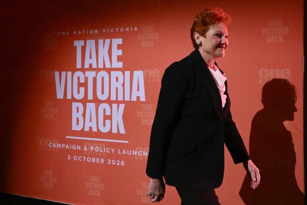 ONE NATION CAMPAIGN LAUNCH, One Nation leader Pauline Hanson arrives to speak during the launch of the One Nation 2026 Victorian State Campaign at in Melbourne, Saturday, October 3, 2026. ( NO ARCHIVING MELBOURNE VICTORIA Australia  Copyright: xJOELxCARRETTx 20261003189051864350