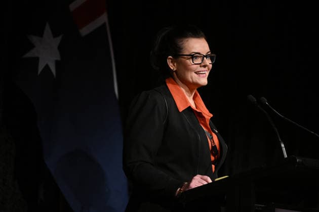ONE NATION CAMPAIGN LAUNCH, One Nation candidate Rikkie-Lee Tyrrell speaks during the launch of the One Nation 2026 Victorian State Campaign at in Melbourne, Saturday, October 3, 2026. ( NO ARCHIVING MELBOURNE VICTORIA Australia  Copyright: xJOELxCARRETTx 20261003136741767810