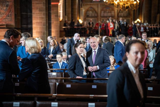 Ecumenical service at St. Petri Cathedral Kai Wegner, acting Governing Mayor of Berlin, with his partner Katharina Günther Wünsch, acting Senator for Education, Youth, and Family in Berlin Official central celebrations for German Unity Day 2026 in Bremen, Bremen, Germany; downtown
