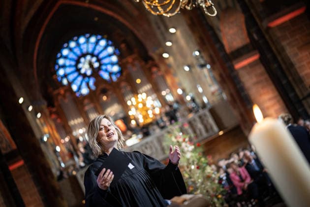 Ecumenical service at St. Petri Cathedral; Nina Kleinsorge, pastor, leads the service; Official central celebrations for German Unity Day 2026 in Bremen, Bremen, Germany, downtown