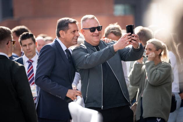 Celebrations for German Unity Day 2026 in Bremen: Olaf Lies, SPD Minister-President of Lower Saxony, greets the citizens and speaks with them as part of the October 3, 2026, celebration following the ecumenical service at St. Petri Cathedral in Bremen, October 3, 2026, Bremen, Bremen, Germany