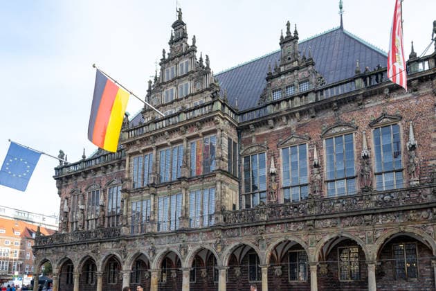 Celebrating German Unity Day in Bremen: German Unity Day 2026 celebrations, Bremen, October 3, 2026, Bremen, Germany, October 3, 2026 Celebrating German Unity Day in Bremen at the Market Square, City Hall on October 3, 2026 in Bremen, Germany Photo by Axel Kaste Bremen City Hall with flags Bremen Market Square, City Hall Free Hanseatic City of Bremen Germany Tag d. Dt. Einheit 3.10.26 LR-1072