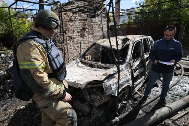 RUSSIA, DONETSK - OCTOBER 3, 2026: A house suffers damage from a drone strike on Donetsk s Kiyevsky District. Dmitry Yagodkin TASS  98712017