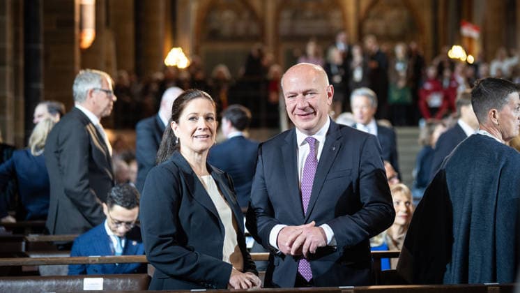 Ecumenical service at St. Petri Cathedral Kai Wegner, acting Governing Mayor of Berlin, with his partner Katharina Günther Wünsch, acting Senator for Education, Youth, and Family in Berlin Official central celebrations for German Unity Day 2026 in Bremen, Bremen, Germany; downtown