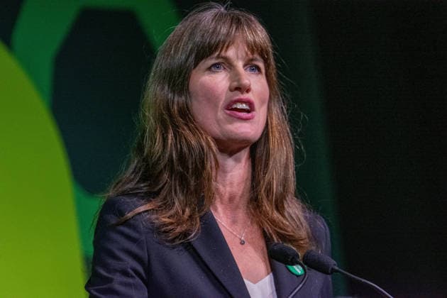 October 3, 2026, Brighton, United Kingdom: Green Party Deputy Leader, Rachel Millward seen addressing the Brighton Centre during the Green Party Autumn Conference. Millward used her address on the main stage to highlight the party s surge in membership, while outlining alternative policies on public services, energy infrastructure, and green housing solutions. Brighton United Kingdom - ZUMAs197 20261003_aaa_s197_018 Copyright: xGaryxRobertsx