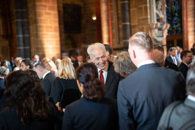 Ecumenical service at St. Petri Cathedral; Henning Scherf, former senator and mayor of Bremen; Official central celebrations for German Unity Day 2026 in Bremen, Bremen, Germany; downtown