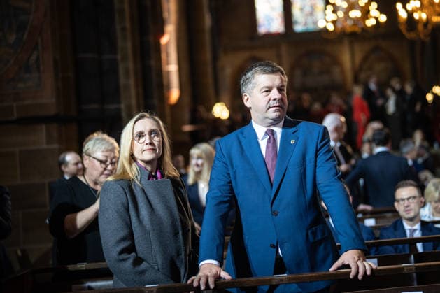 Ecumenical service at St. Petri Cathedral; Sven Schulze, acting Minister-President of Saxony-Anhalt, with his wife Kati; Official central celebrations for German Unity Day 2026 in Bremen, Bremen, Germany; downtown Bremen
