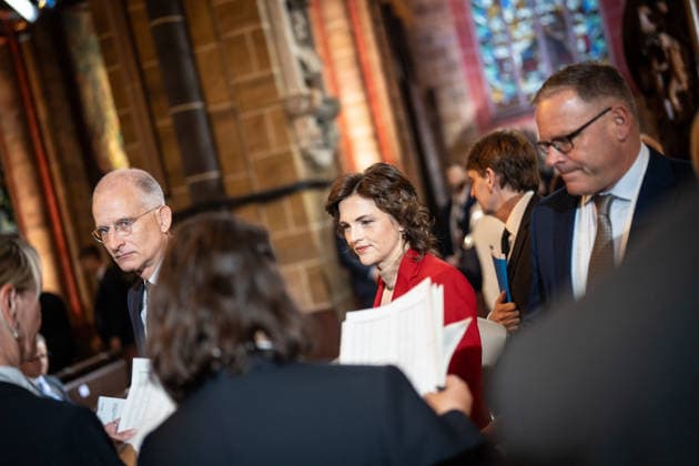 Ecumenical service at St. Petri Cathedral; Elisabeth Kaiser, the Federal Government’s Commissioner for Eastern Germany, dressed in red; official central celebrations for German Unity Day 2026 in Bremen, Bremen, Germany; downtown