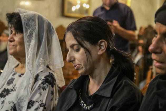October 3, 2026, Gaza City, Gaza Strip, Palestinian Territory: Palestinian Christians gather to bid farewell and pray beside the bodies of Maysaa Abu Daoud and her daughter, Mary Abu Daoud, who were killed in an Israeli airstrike that targeted a residential apartment in western Gaza City. Funeral prayers are held at St. Porphyrios Church in the Zeitoun neighborhood of southeastern Gaza City. Gaza City Palestinian Territory - ZUMAz119 20261003_zip_z119_047 Copyright: xSalahxHashemx