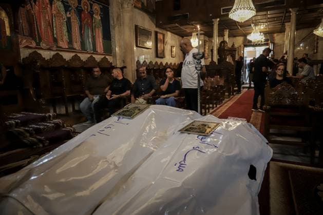 RECORD DATE NOT STATED Funeral Held for Christian Mother and Daughter Killed in Gaza City Strike (INT) Funeral Held for Christian Mother and Daughter Killed in Gaza City Strike on October 3, 2026, Gaza, Palestine: Mourners attend the funeral of Christian mother Maysa Abu Dawood and her daughter Mary at Saint Porphyrius Church in Gaza City on Saturday, after they were killed early in the morning when an Israeli airstrike hit their residential apartment in the city. Mukhtars, community reconciliation figures, and members of the Palestinian Civil Defense attend the funeral. Credit: Mohammed M. Skaik TheNews2(Foto: Mohammed Skaik Thenews2 imago images) Funeral Held for Christian Mother and Daughter Killed in Gaza City Strike Copyright: xMohammedxSkaikx