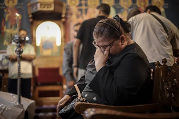 RECORD DATE NOT STATED Funeral Held for Christian Mother and Daughter Killed in Gaza City Strike (INT) Funeral Held for Christian Mother and Daughter Killed in Gaza City Strike on October 3, 2026, Gaza, Palestine: Mourners attend the funeral of Christian mother Maysa Abu Dawood and her daughter Mary at Saint Porphyrius Church in Gaza City on Saturday, after they were killed early in the morning when an Israeli airstrike hit their residential apartment in the city. Mukhtars, community reconciliation figures, and members of the Palestinian Civil Defense attend the funeral. Credit: Mohammed M. Skaik TheNews2(Foto: Mohammed Skaik Thenews2 imago images) Funeral Held for Christian Mother and Daughter Killed in Gaza City Strike Copyright: xMohammedxSkaikx