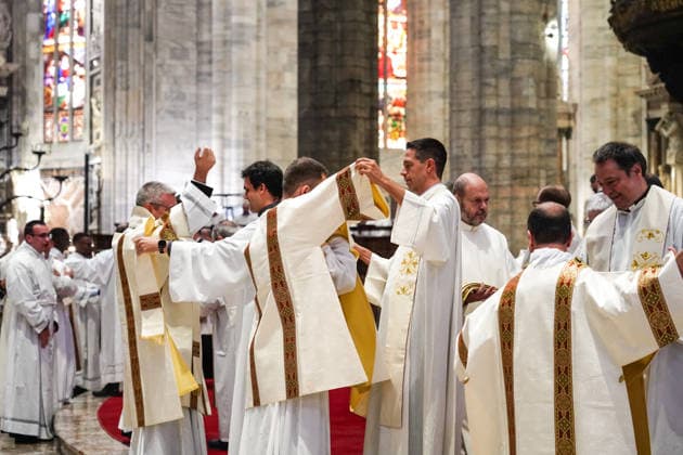 IPA89253371 - MILAN, October 3, 2026 - Ordination ceremony for temporary deacons held in Milan Cathedral by Archbishop Mario Delpini.  Copyright: xEmanuelexRobertoxDexCarlix xx IPA89253371
